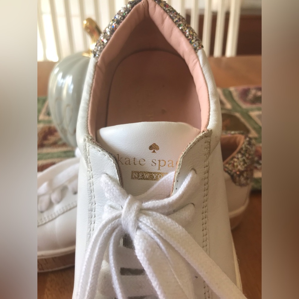 kate spade White Leather Sneakers with Multicolor Glitter Heel - Picture 6 of 9